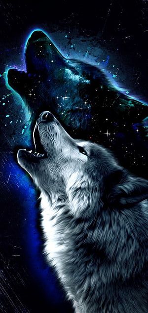 Cosmic Wolf Howling Under a Starry Night Sky with Nebula Effects HD phone wallpaper
