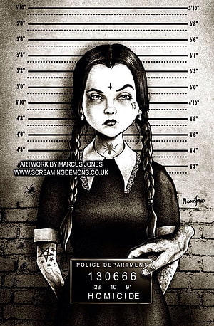 Wednesday Addams Police Mugshot Illustration by Marcus Jones HD phone wallpaper