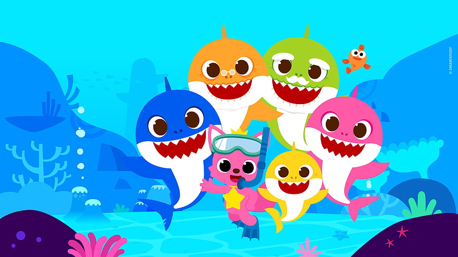 Baby Shark Family Underwater Adventure with Pinkfong Cat Diver HD wallpaper