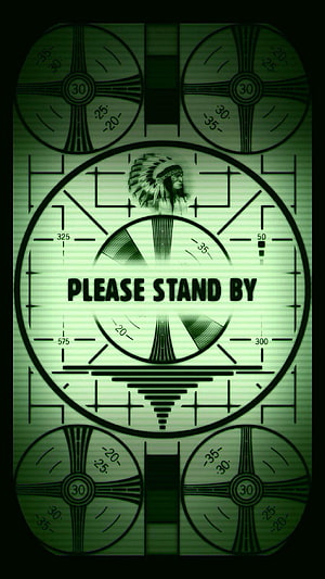 Fallout Please Stand By Screen with Native American Chief and Retro TV Test Pattern HD phone wallpaper