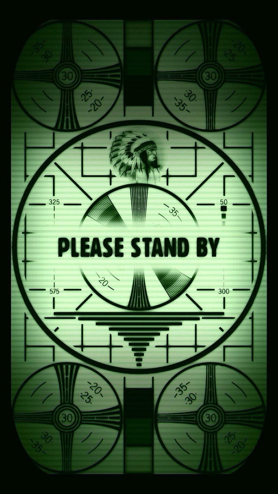 Fallout Please Stand By Screen with Native American Chief and Retro TV Test Pattern HD phone wallpaper