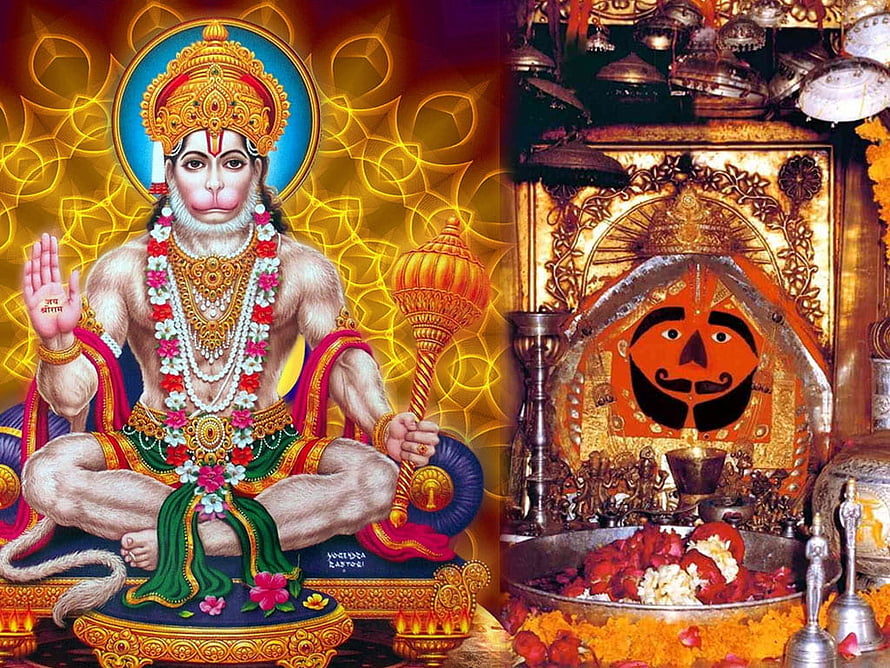 Salasar Balaji Temple Deity Portrait And Sacred Shrine Altar With Offerings HD wallpaper
