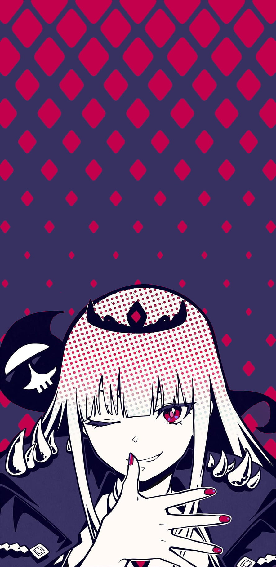 Mori Calliope Anime Style Portrait with Diamond Pattern Background HD phone wallpaper
