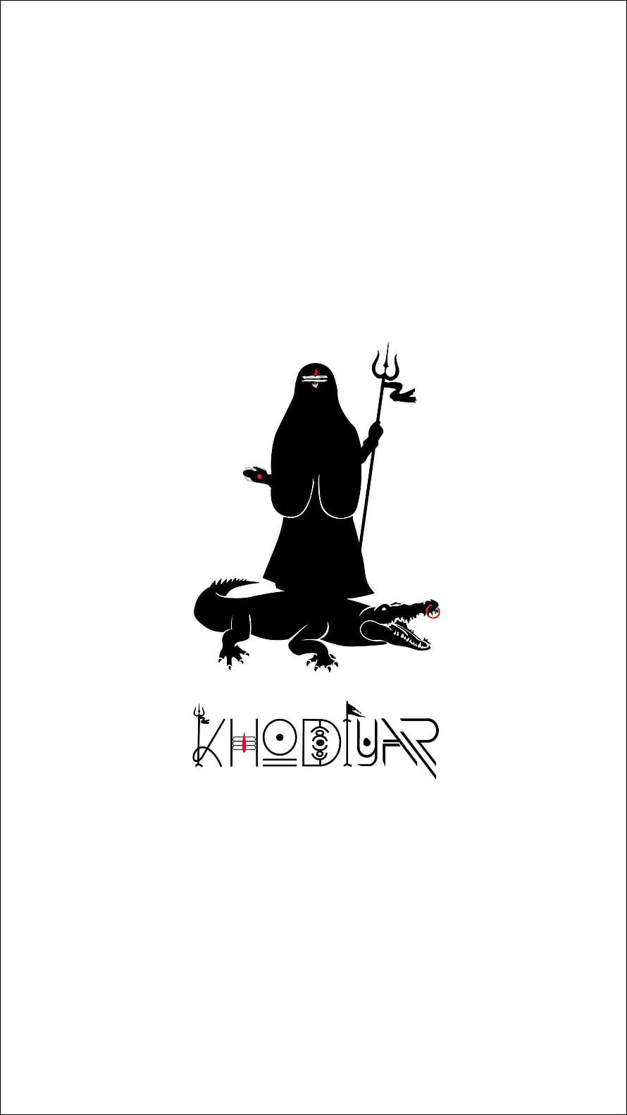 Khodiyar Maa silhouette illustration with trident and crocodile on white background HD phone wallpaper