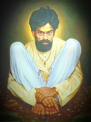 Shankar Maharaj Portrait Painting in Meditative Pose with Golden Aura HD phone wallpaper