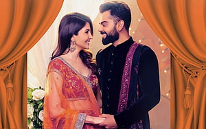 Virat Kohli and Anushka Sharma in Traditional Indian Wedding Attire HD wallpaper