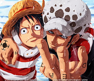 One Piece Luffy and Trafalgar Law Winter Portrait HD wallpaper
