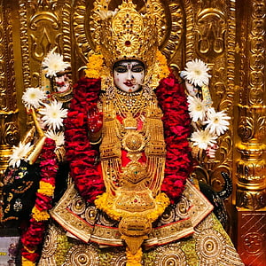 Meldi Maa Malataj Temple Deity Adorned in Gold Jewelry and Red Marigold Garlands HD phone wallpaper