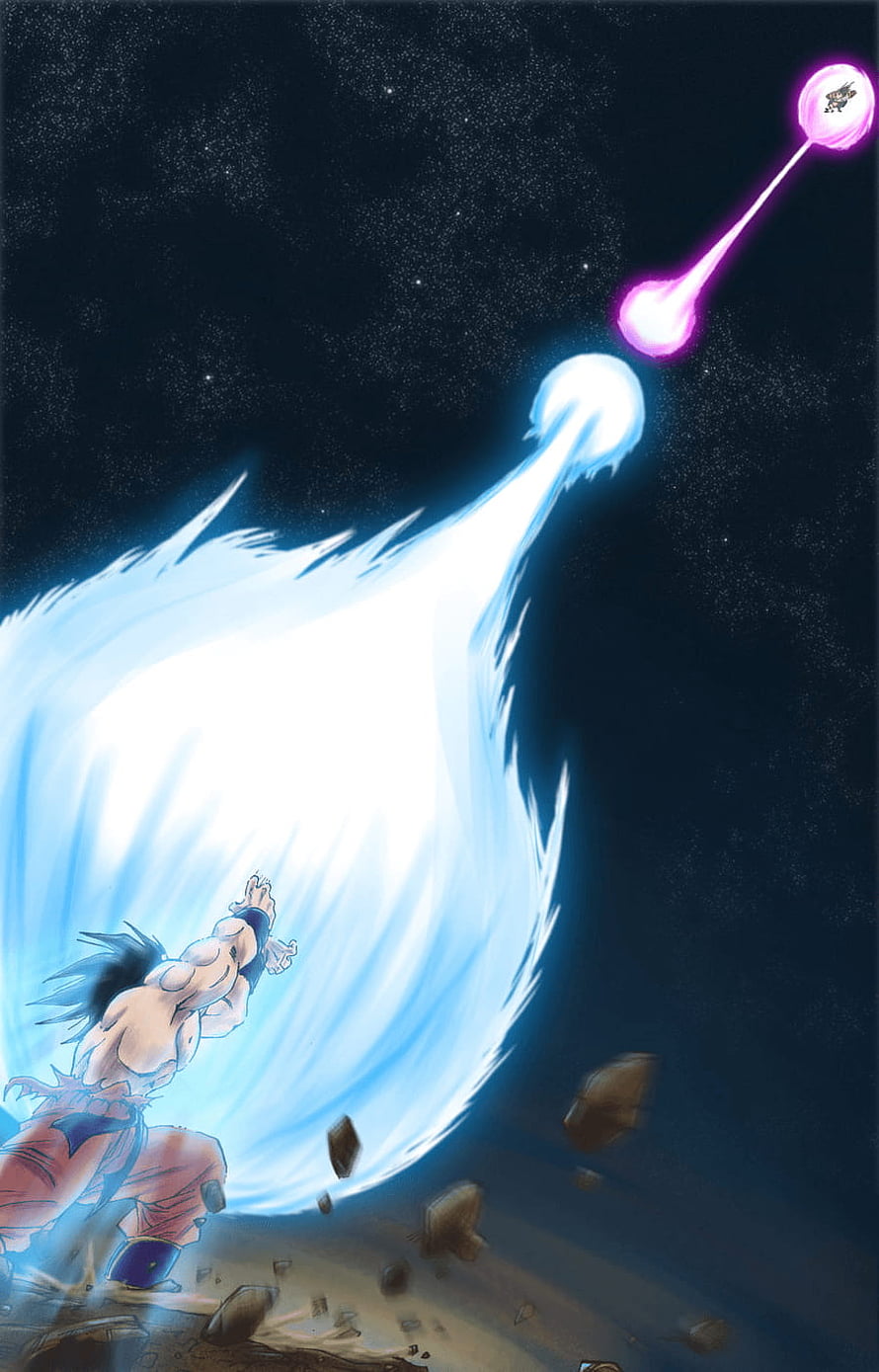 Son Goku Unleashing Kamehameha Energy Beam in Dragon Ball Z Anime Artwork HD phone wallpaper