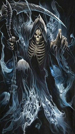 Grim Reaper Skeleton Holding Scythe in Dark Ethereal Mist Fantasy Art HD phone wallpaper