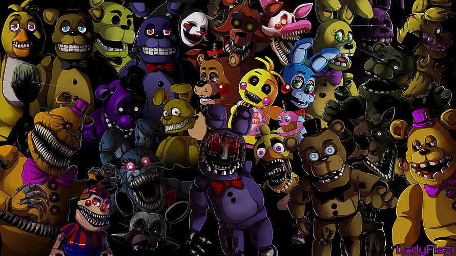 Five Nights at Freddy's Animatronic Characters Group Portrait HD wallpaper