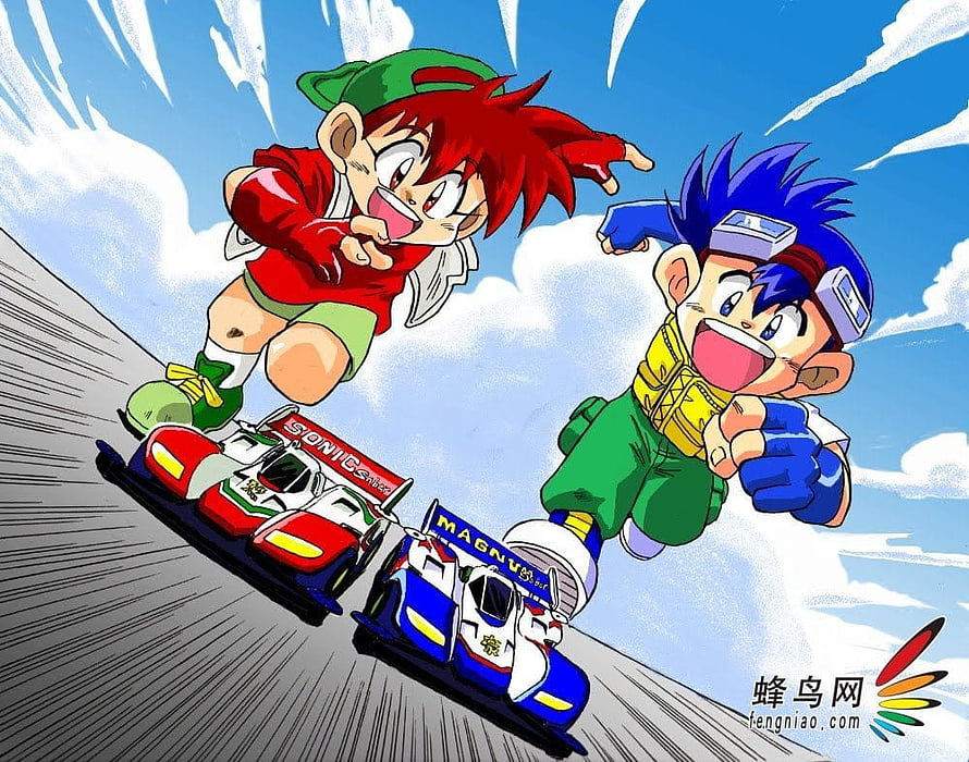 Bakusou Kyoudai Let's & Go! Anime Racing Scene with Sonic and Tachikoma HD wallpaper