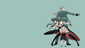 Spy x Family Trio Action Pose on Muted Teal Background HD wallpaper