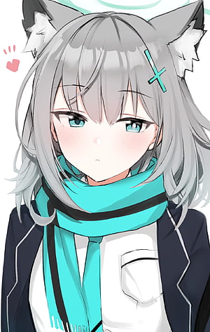 Sunaookami Shiroko Anime Character Portrait With Wolf Ears And Teal Scarf HD phone wallpaper