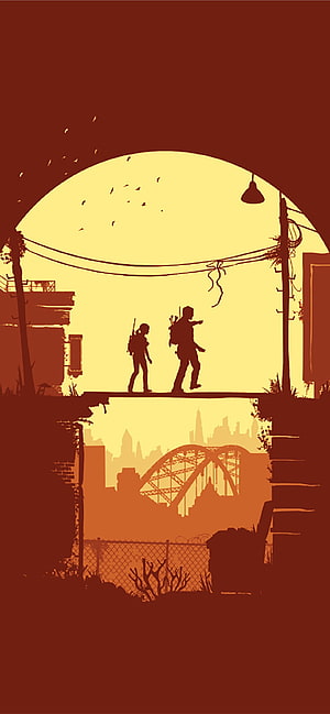 The Last of Us Silhouette Artwork of Survivors Walking Through a Post-Apocalyptic City at Sunset HD phone wallpaper