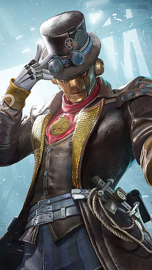 Andy Steampunk Character from PUBG Mobile in Top Hat and Goggles HD phone wallpaper