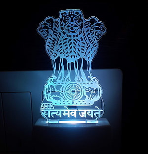 Illuminated 3D Acrylic Lamp Featuring the State Emblem of India and Satyameva Jayate Motto HD phone wallpaper