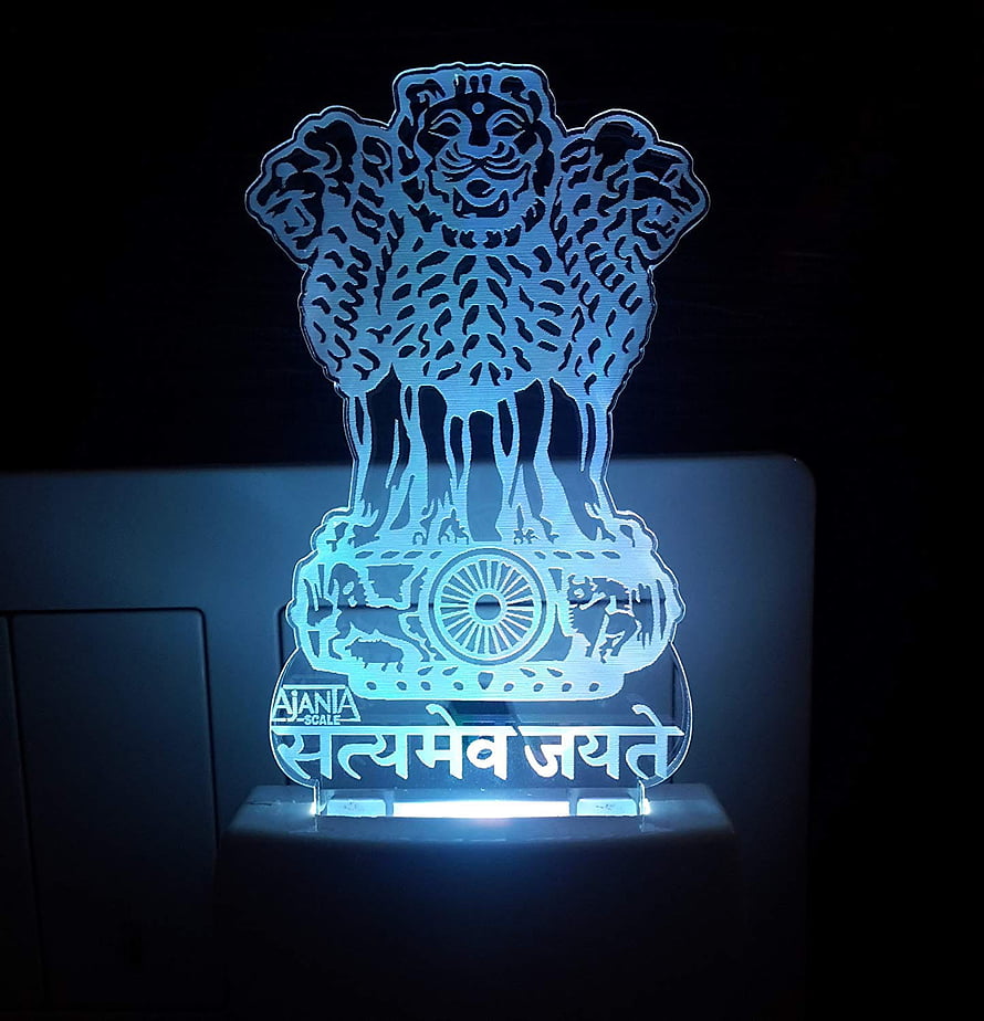 Illuminated 3D Acrylic Lamp Featuring the State Emblem of India and Satyameva Jayate Motto HD phone wallpaper
