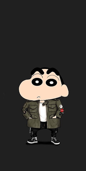 Shin-chan in Streetwear Jacket and Sneakers on Dark Background HD phone wallpaper