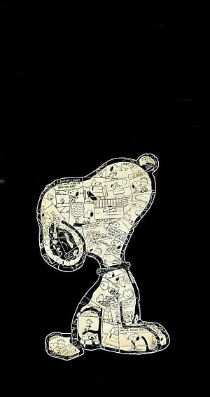 Snoopy Silhouette Filled with Classic Peanuts Comic Strips on Black Background HD phone wallpaper