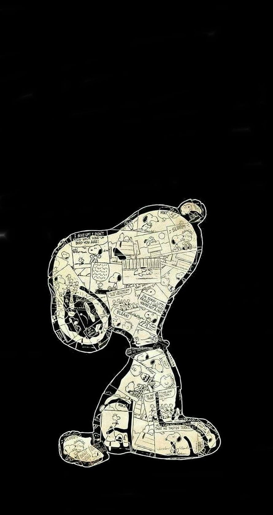 Snoopy Silhouette Filled with Classic Peanuts Comic Strips on Black Background HD phone wallpaper