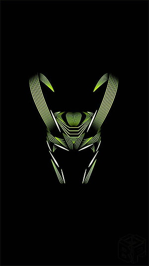 Loki Minimalist Line Art Logo with Neon Green Glow on Black Background HD phone wallpaper