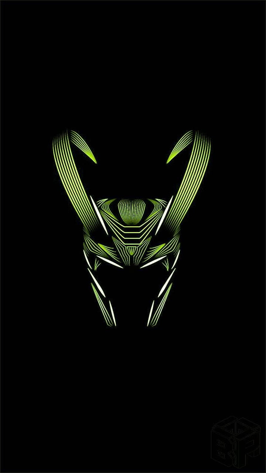 Loki Minimalist Line Art Logo with Neon Green Glow on Black Background HD phone wallpaper