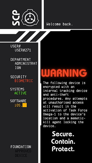 SCP Foundation Warning Screen with Task Force Omega-1 Protocol and Metic Kill Agent Notice HD phone wallpaper