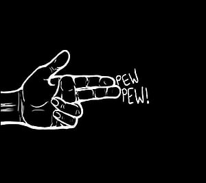 Hand Making Finger Gun Gesture With Pew Pew Text On Black Background HD wallpaper