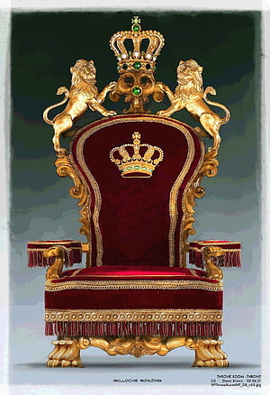 Ornate Royal Throne with Crimson Velvet and Gilded Lion Sculptures HD phone wallpaper
