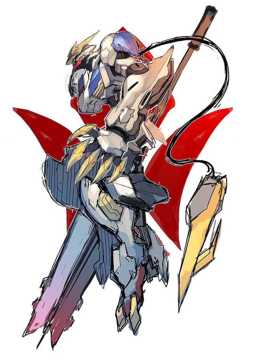 Barbatos Lupus Rex Gundam Concept Art with Red Cross Background HD phone wallpaper