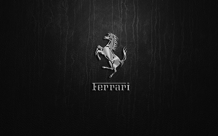 Ferrari Prancing Horse Emblem on Black Leather Texture HD wallpaper