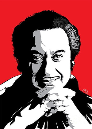Kishore Kumar High Contrast Portrait Illustration on Red Background HD phone wallpaper