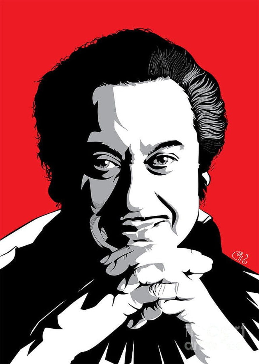 Kishore Kumar High Contrast Portrait Illustration on Red Background HD phone wallpaper