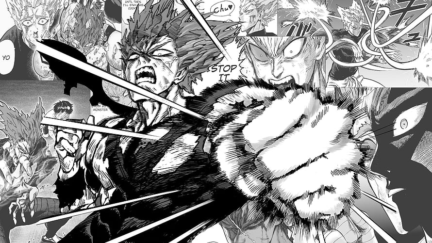 One Punch Man Garou Intense Black and White Manga Action Panel HD wallpaper