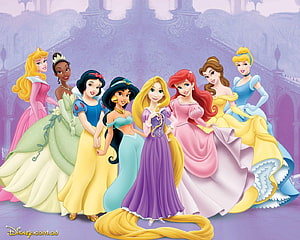 Disney Princesses Group Portrait in Elegant Ball Gowns HD wallpaper