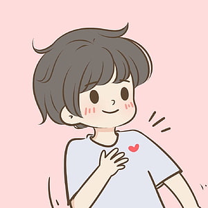 Cute Kawaii Boy Illustration with Blushing Face and Heart on Shirt HD phone wallpaper
