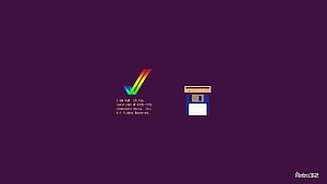 Commodore Amiga Boot Screen with Rainbow Logo and Floppy Disk Icon on Purple Background HD wallpaper