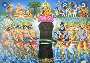 Samudra Manthan: The Churning of the Ocean of Milk with Lord Vishnu and Devas HD wallpaper