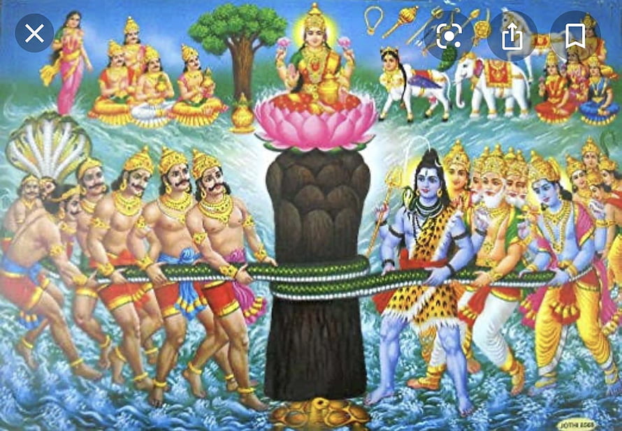 Samudra Manthan: The Churning of the Ocean of Milk with Lord Vishnu and Devas HD wallpaper