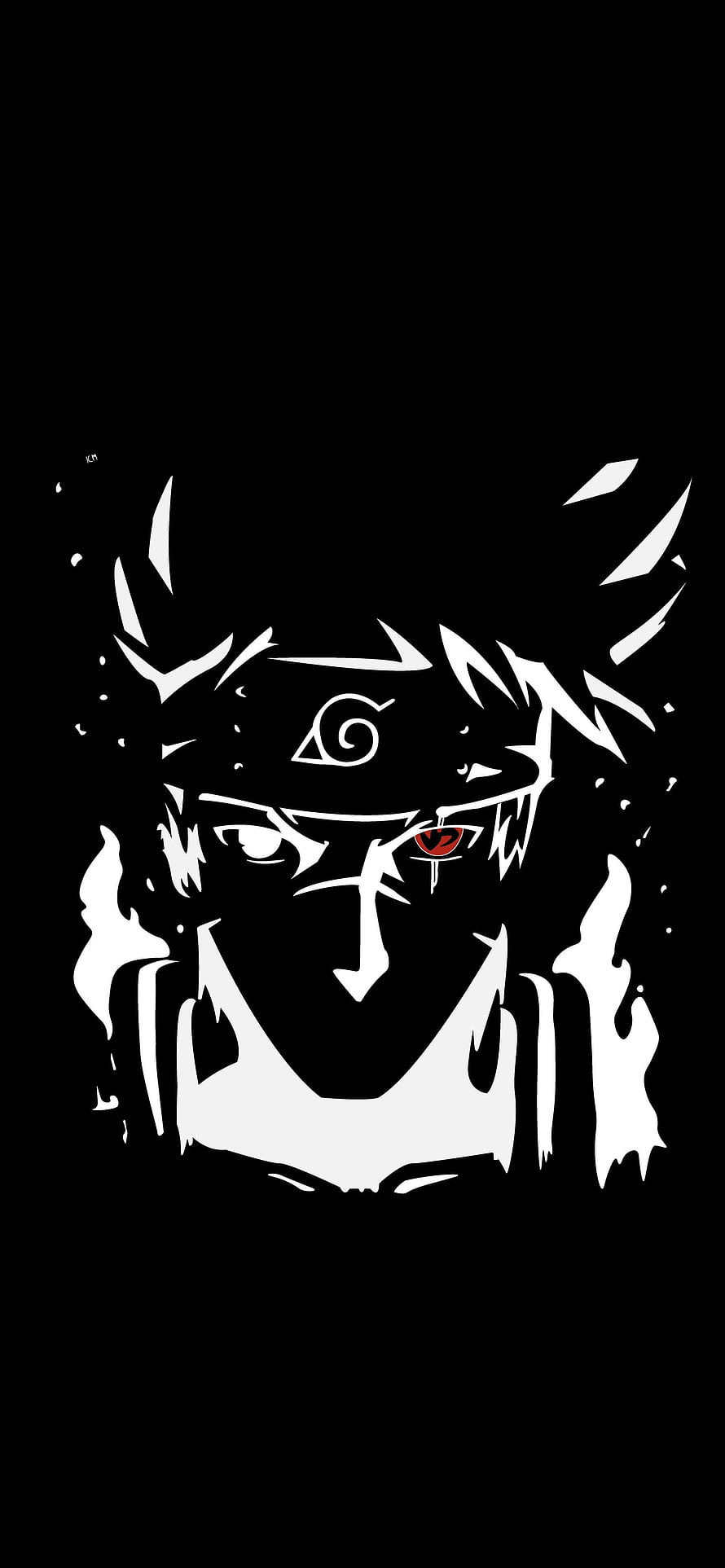 Kakashi Hatake Sharingan Portrait in High Contrast Black and White Anime Style HD phone wallpaper