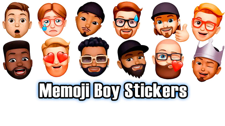 Collection of Apple Memoji Boy Stickers with Expressive Faces and Accessories HD wallpaper