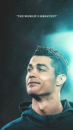 Cristiano Ronaldo Portrait in Dark Hoodie with Dramatic Teal Stadium Lighting HD phone wallpaper