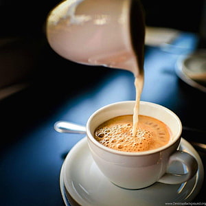 Pouring Steamed Milk Into A White Coffee Cup On A Saucer HD phone wallpaper