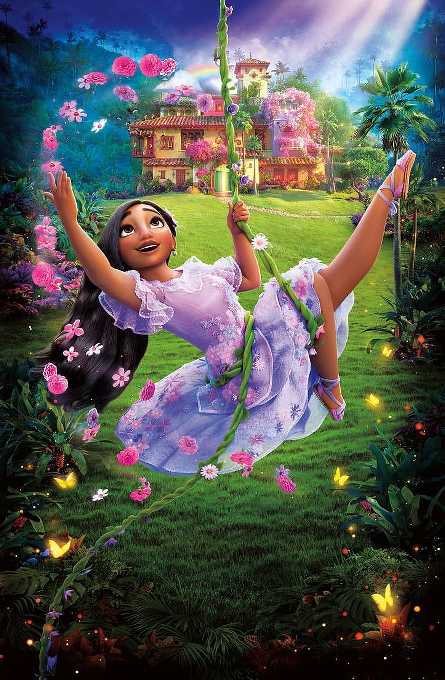 Isabella Madrigal Swinging Through Vibrant Garden in Encanto HD phone wallpaper