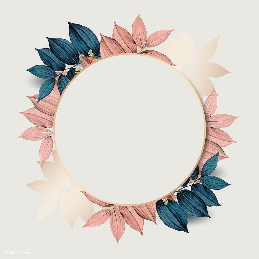 Elegant Circular Floral Frame with Pink and Teal Botanical Leaves on Neutral Background HD phone wallpaper