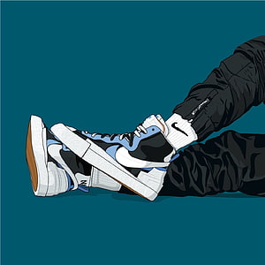 Sacai x Nike Blazer Sneakers Illustration on Teal Background HD phone wallpaper