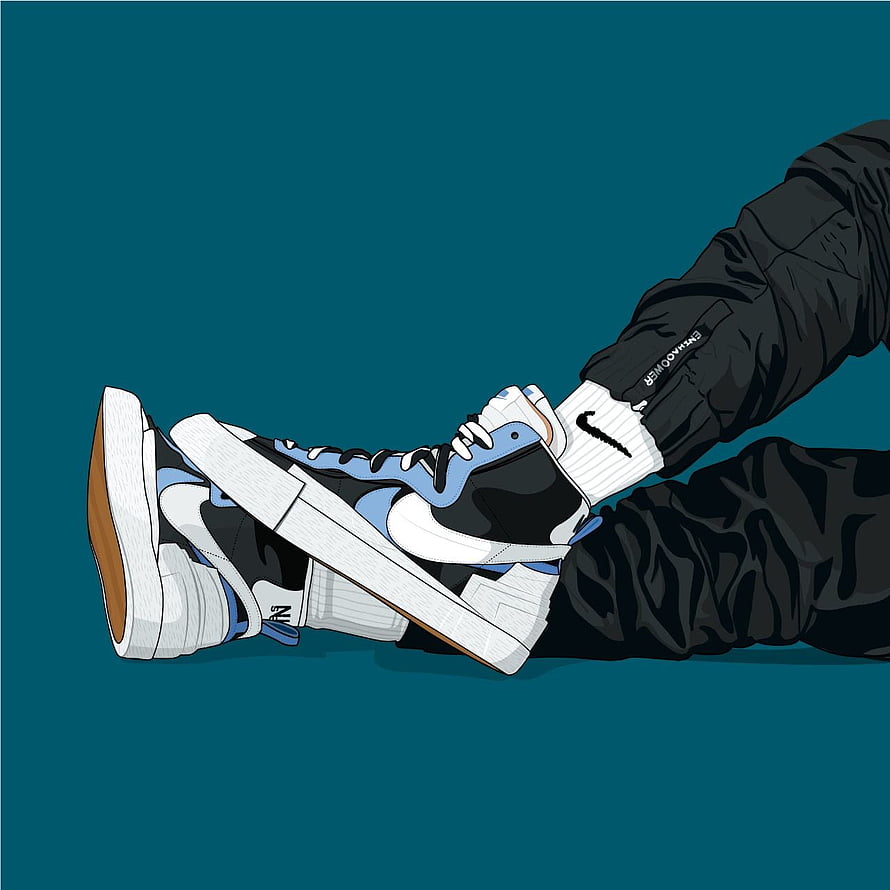 Sacai x Nike Blazer Sneakers Illustration on Teal Background HD phone wallpaper