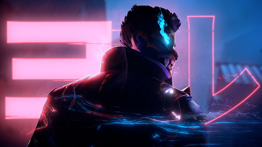 Yoru Valorant Cyberpunk Character Artwork with Neon Glow and Digital Effects HD wallpaper