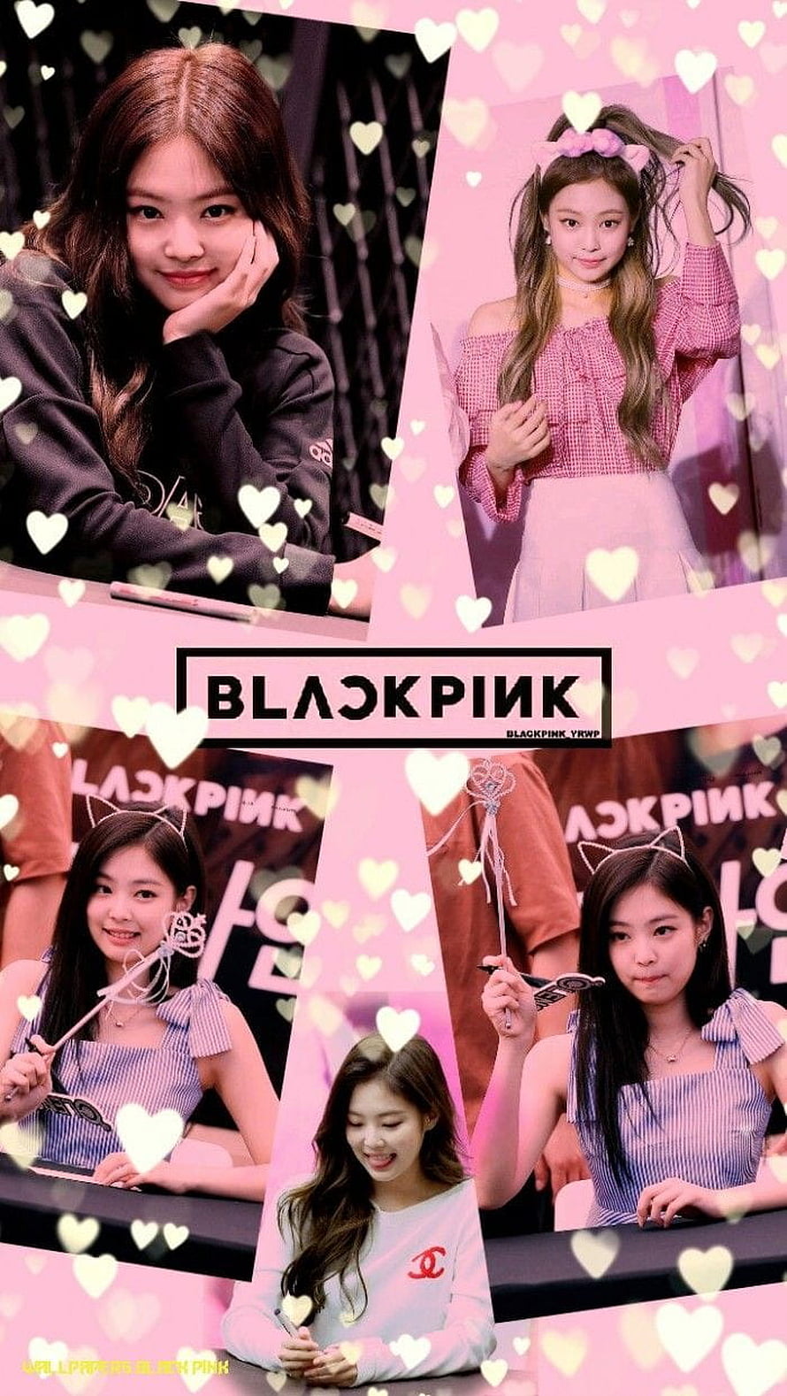 Blackpink Jisoo Fan Art Collage with Pink Hearts and Cat Ears HD phone wallpaper